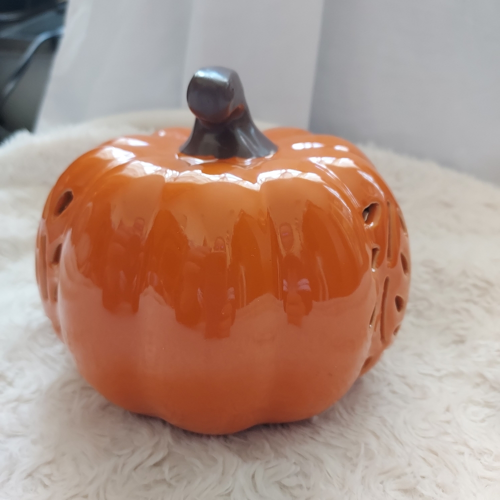 Fall Harvest Glow Ceramic Pumpkin Lantern Autumn Holiday Decor - Picture 4 of 11